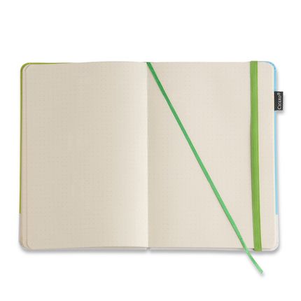 Caderneta Pantone Tricolor - Neon Pastel - 14x21 pontado página aberta com marca páginas