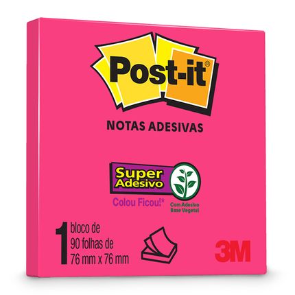 Bloco de Notas Super Adesivas Post-it - Pink Neon - 76 mm x 76 mm