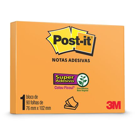 Bloco Adesivo Post-it Notas Super Adesivas - Laranja Neon - 76 mm x 102 mm (HB004392112)