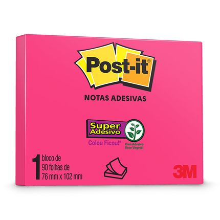 Bloco Adesivo Post-it Notas Super Adesivas - Rosa - 76 mm x 102 mm
