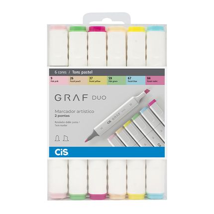 Estojo Marcador Artístico - Graf Duo - 6 cores Tons Pastel - Cis (59.7600)