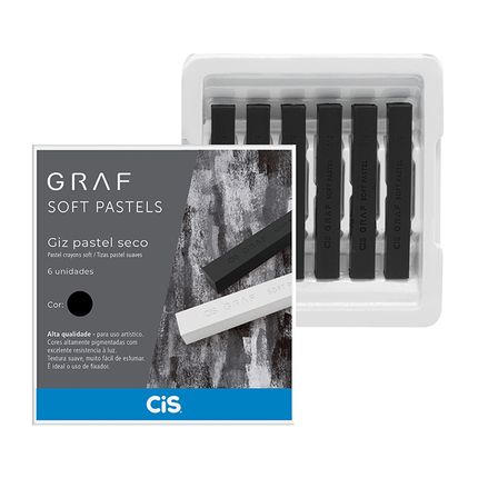 Giz Graf Soft Pastel - Preto - 6 unidades - Cis